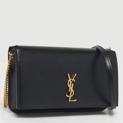 Pre Owned Saint Laurent Black Leather Cassandre Phone Holder