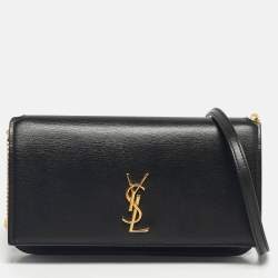 Pre Owned Saint Laurent Black Leather Cassandre Phone Holder