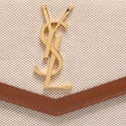 Pre Owned Saint Laurent Beige/Tan Canvas and Leather Uptown Pouch