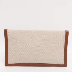 Pre Owned Saint Laurent Beige/Tan Canvas and Leather Uptown Pouch