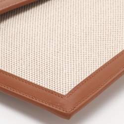 Pre Owned Saint Laurent Beige/Tan Canvas and Leather Uptown Pouch