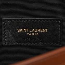 Pre Owned Saint Laurent Beige/Tan Canvas and Leather Uptown Pouch