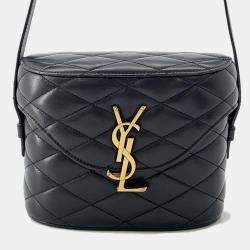 Pre Owned Saint Laurent Paris June Box Shoulder Bag Black Leather