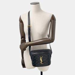 Pre Owned Saint Laurent Paris June Box Shoulder Bag Black Leather
