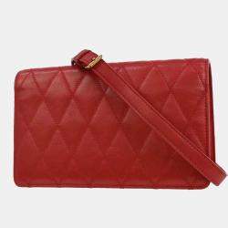 Pre Owned Saint Laurent Red Leather Shoulder Angie Chain Bag