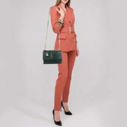 Pre Owned Saint Laurent Green Croc Embossed Leather Medium Sunset Shoulder Bag