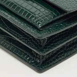 Pre Owned Saint Laurent Green Croc Embossed Leather Medium Sunset Shoulder Bag