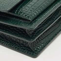 Pre Owned Saint Laurent Green Croc Embossed Leather Medium Sunset Shoulder Bag