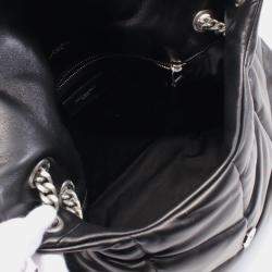 Pre Owned Saint Laurent Lulu Puffer Shoulder Bag Leather Black