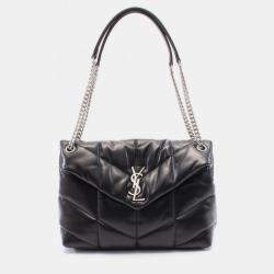 Pre Owned Saint Laurent Lulu Puffer Shoulder Bag Leather Black