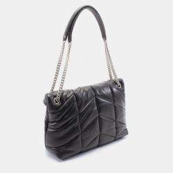Pre Owned Saint Laurent Lulu Puffer Shoulder Bag Leather Black