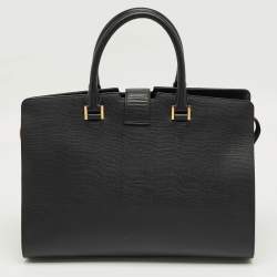 Pre Owned Saint Laurent Black Leather Medium Cabas Chyc Tote