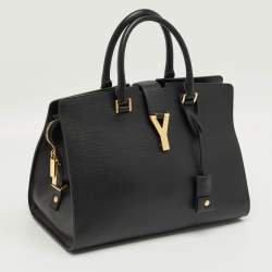 Pre Owned Saint Laurent Black Leather Medium Cabas Chyc Tote