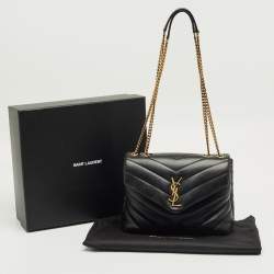Pre Owned Saint Laurent Black Matelassé Leather Small Loulou Shoulder Bag