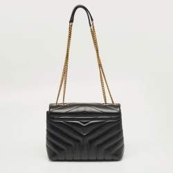 Pre Owned Saint Laurent Black Matelassé Leather Small Loulou Shoulder Bag