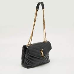 Pre Owned Saint Laurent Black Matelassé Leather Small Loulou Shoulder Bag