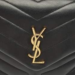 Pre Owned Saint Laurent Black Matelassé Leather Small Loulou Shoulder Bag