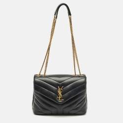 Pre Owned Saint Laurent Black Matelassé Leather Small Loulou Shoulder Bag