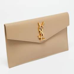 Pre Owned Saint Laurent Beige Leather Uptown Clutch