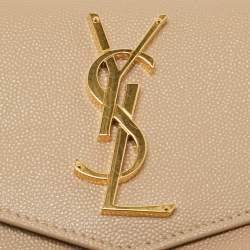 Pre Owned Saint Laurent Beige Leather Uptown Clutch