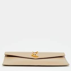 Pre Owned Saint Laurent Beige Leather Uptown Clutch