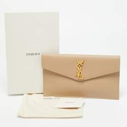 Pre Owned Saint Laurent Beige Leather Uptown Clutch