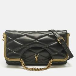 Pre Owned Saint Laurent Black Quilted Leather 87 Frame Fold Over Shoulder Bag