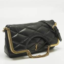 Pre Owned Saint Laurent Black Quilted Leather 87 Frame Fold Over Shoulder Bag