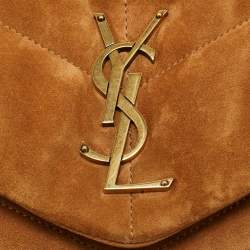 Pre Owned Saint Laurent Brown Quilted Suede Small Loulou Puffer Shoulder Bag