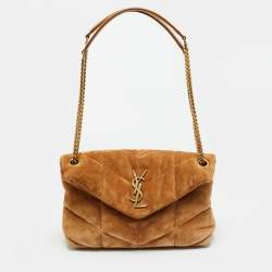 Pre Owned Saint Laurent Brown Quilted Suede Small Loulou Puffer Shoulder Bag