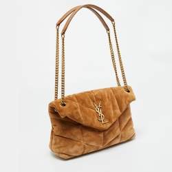 Pre Owned Saint Laurent Brown Quilted Suede Small Loulou Puffer Shoulder Bag