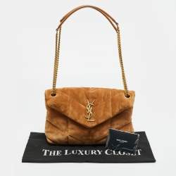 Pre Owned Saint Laurent Brown Quilted Suede Small Loulou Puffer Shoulder Bag