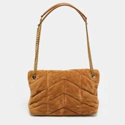 Pre Owned Saint Laurent Brown Quilted Suede Small Loulou Puffer Shoulder Bag