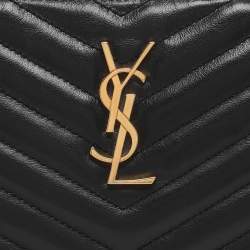 Pre Owned Saint Laurent Black Matelassé Leather Monogram Wristlet Pouch