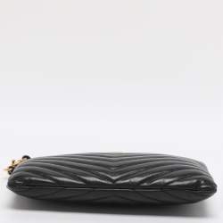 Pre Owned Saint Laurent Black Matelassé Leather Monogram Wristlet Pouch