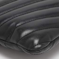 Pre Owned Saint Laurent Black Matelassé Leather Monogram Wristlet Pouch