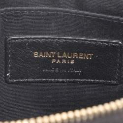 Pre Owned Saint Laurent Black Matelassé Leather Monogram Wristlet Pouch