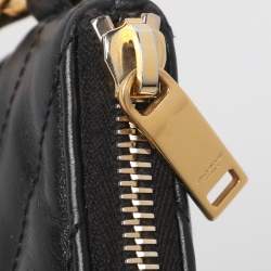 Pre Owned Saint Laurent Black Matelassé Leather Monogram Wristlet Pouch