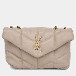 Pre Owned Saint Laurent Paris Beige Leather Lulu Puffer Crossbody Bag
