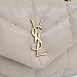 Pre Owned Saint Laurent Paris Beige Leather Lulu Puffer Crossbody Bag