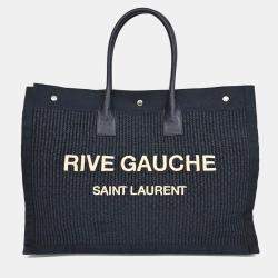 Pre Owned Saint Laurent Paris Black Cotton and Leather Rive Gauche Tote Bag