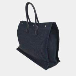 Pre Owned Saint Laurent Paris Black Cotton and Leather Rive Gauche Tote Bag