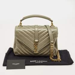 Pre Owned Saint Laurent Pale Green Matelassé Leather Medium College Top Handle Bag