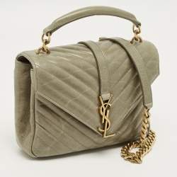 Pre Owned Saint Laurent Pale Green Matelassé Leather Medium College Top Handle Bag