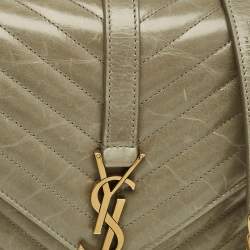 Pre Owned Saint Laurent Pale Green Matelassé Leather Medium College Top Handle Bag
