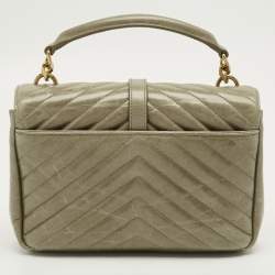 Pre Owned Saint Laurent Pale Green Matelassé Leather Medium College Top Handle Bag