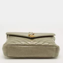 Pre Owned Saint Laurent Pale Green Matelassé Leather Medium College Top Handle Bag