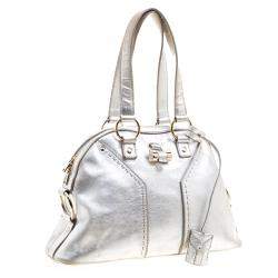 Pre Owned Yves Saint Laurent Silver Leather Medium Muse Satchel