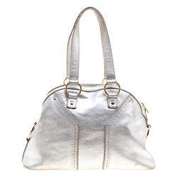 Pre Owned Yves Saint Laurent Silver Leather Medium Muse Satchel