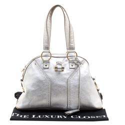Pre Owned Yves Saint Laurent Silver Leather Medium Muse Satchel